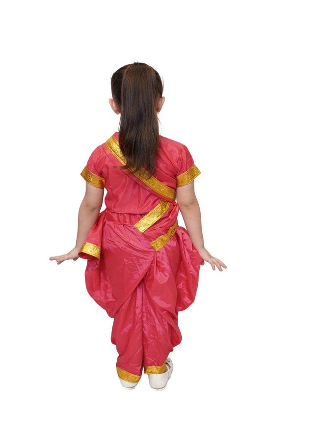 كاكو فانسي دريسيس فستان كاكو الفاخر من الحرير والبوليستر، زي فتاة فلاحية ماراثية، رقصة لافني الشعبية، ساري مع مجوهرات للأطفال - لون أرجواني، 3-4 سنوات - Image 3